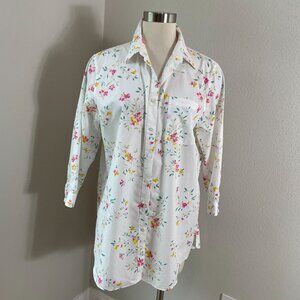 Lands End Womens 14 Floral 100% Supima Cotton No Iron Shirt 3/4 Sleeve Blouse